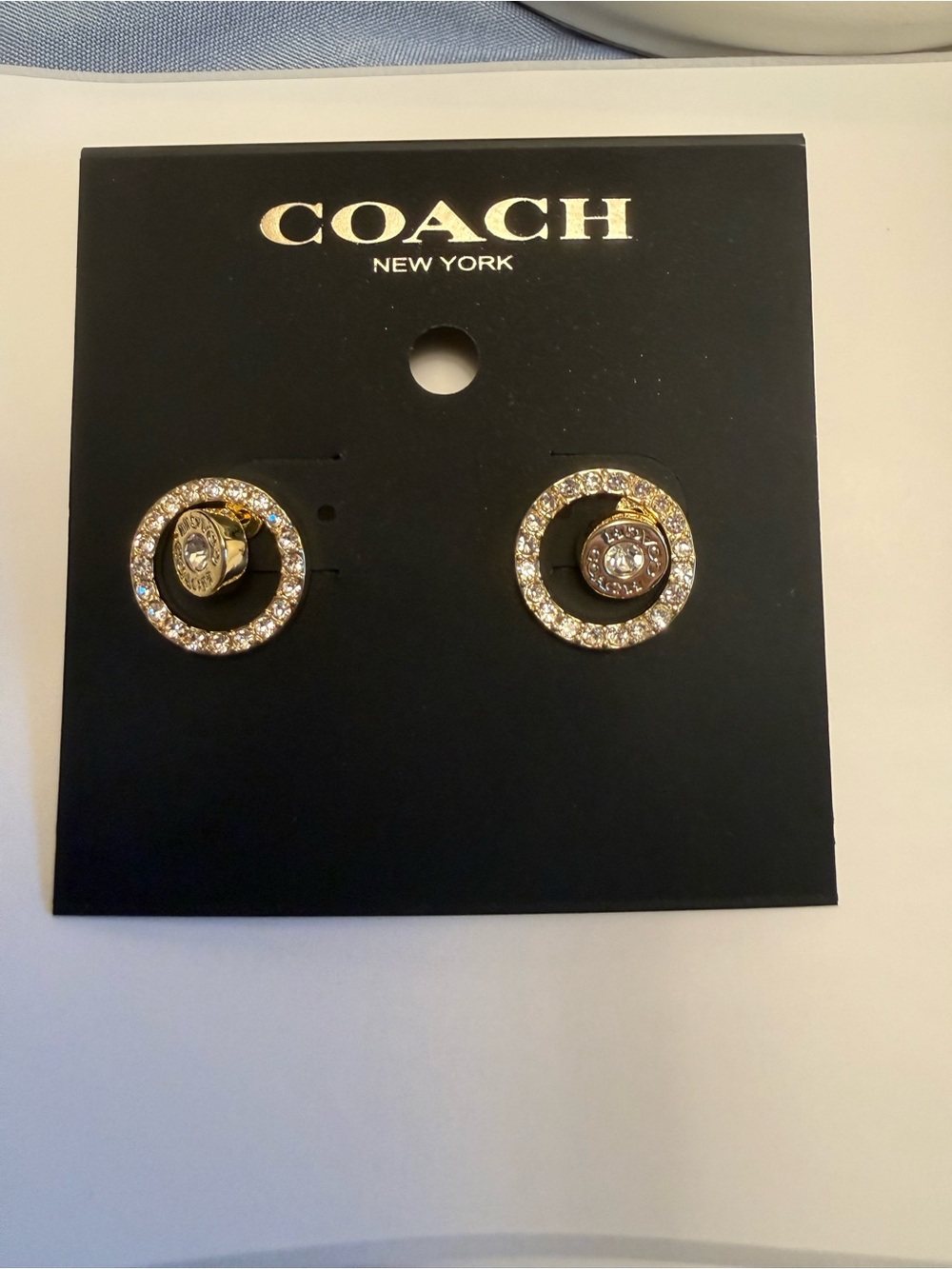 COACH Gold Crystal Circle Stud Earrings - Gold Tone